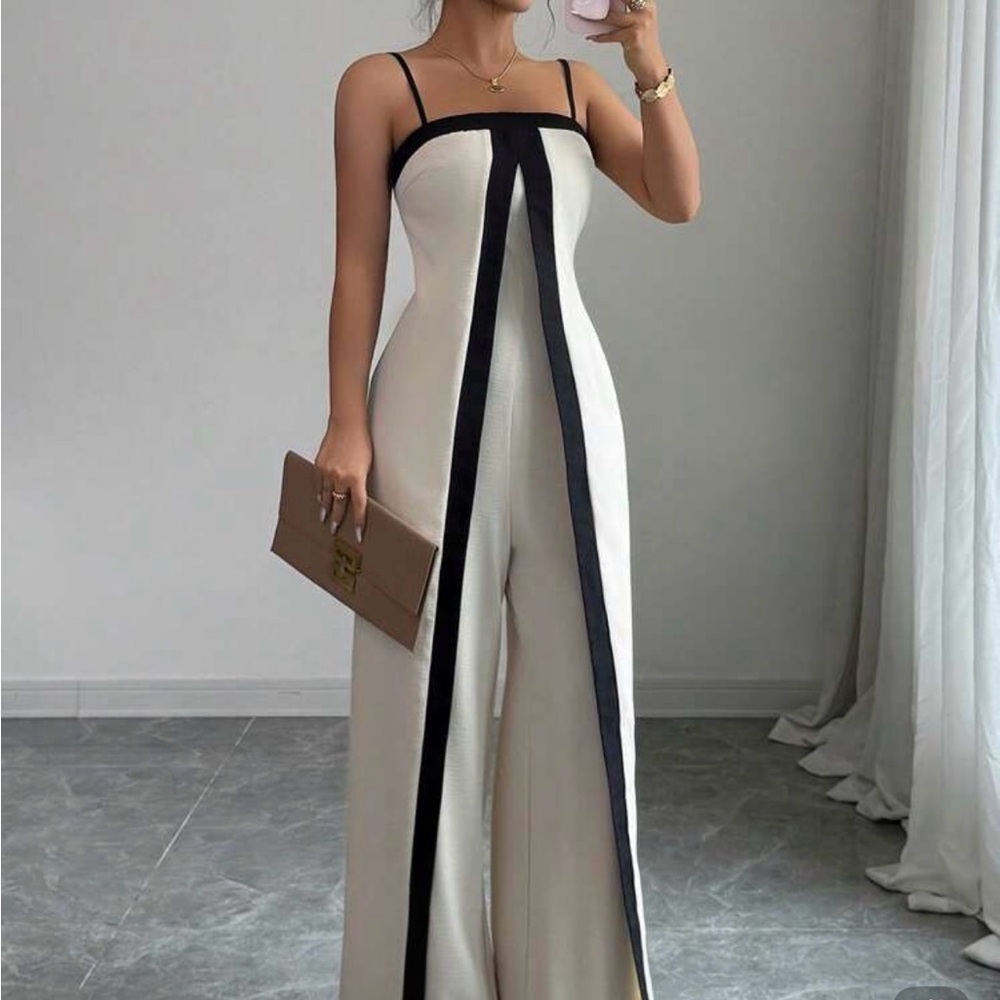 SHEIN Black and White Contrast Jumpsuit